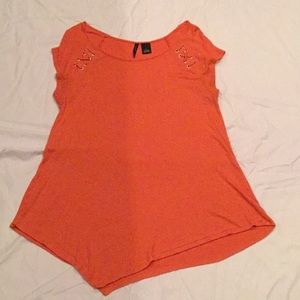 New Directions Orange Ribbed Shirt with Angled Hem